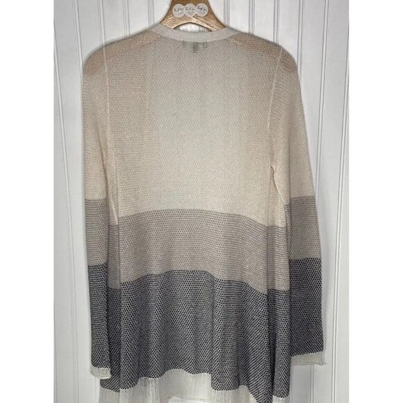 Market & Spruce Linen Blend Open Front Color Block Striped Cardigan Duster Top-M - Picture 2 of 10